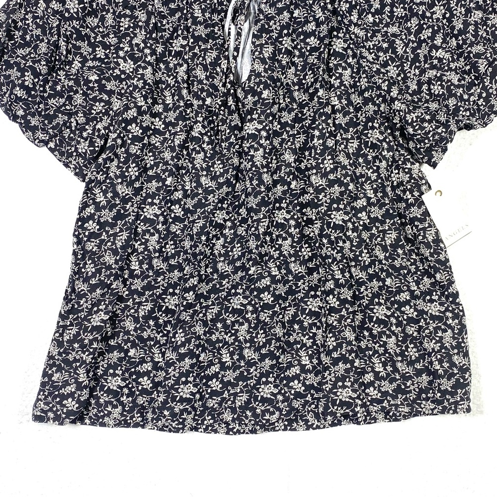 Angels Boho Floral Blouse Women's M Black White Short Flutter Sleeve Flowy NWT - Picture 6 of 12